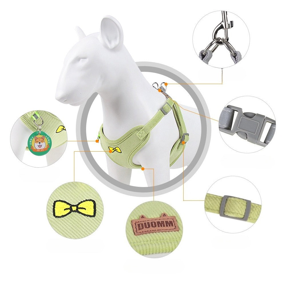 Corduroy Bow Tie Harness & Leash Set