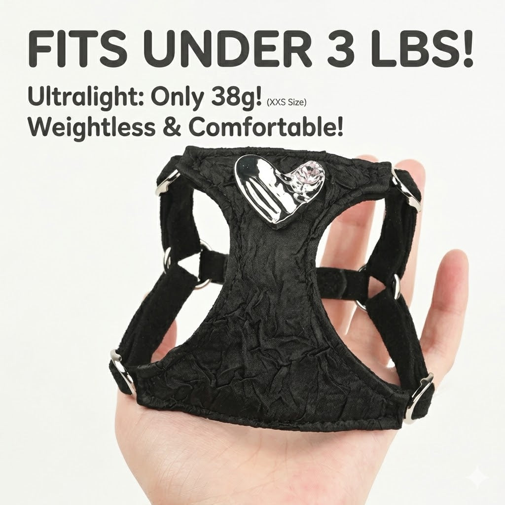 Crinkled Heart Harness & Leash Set – Black