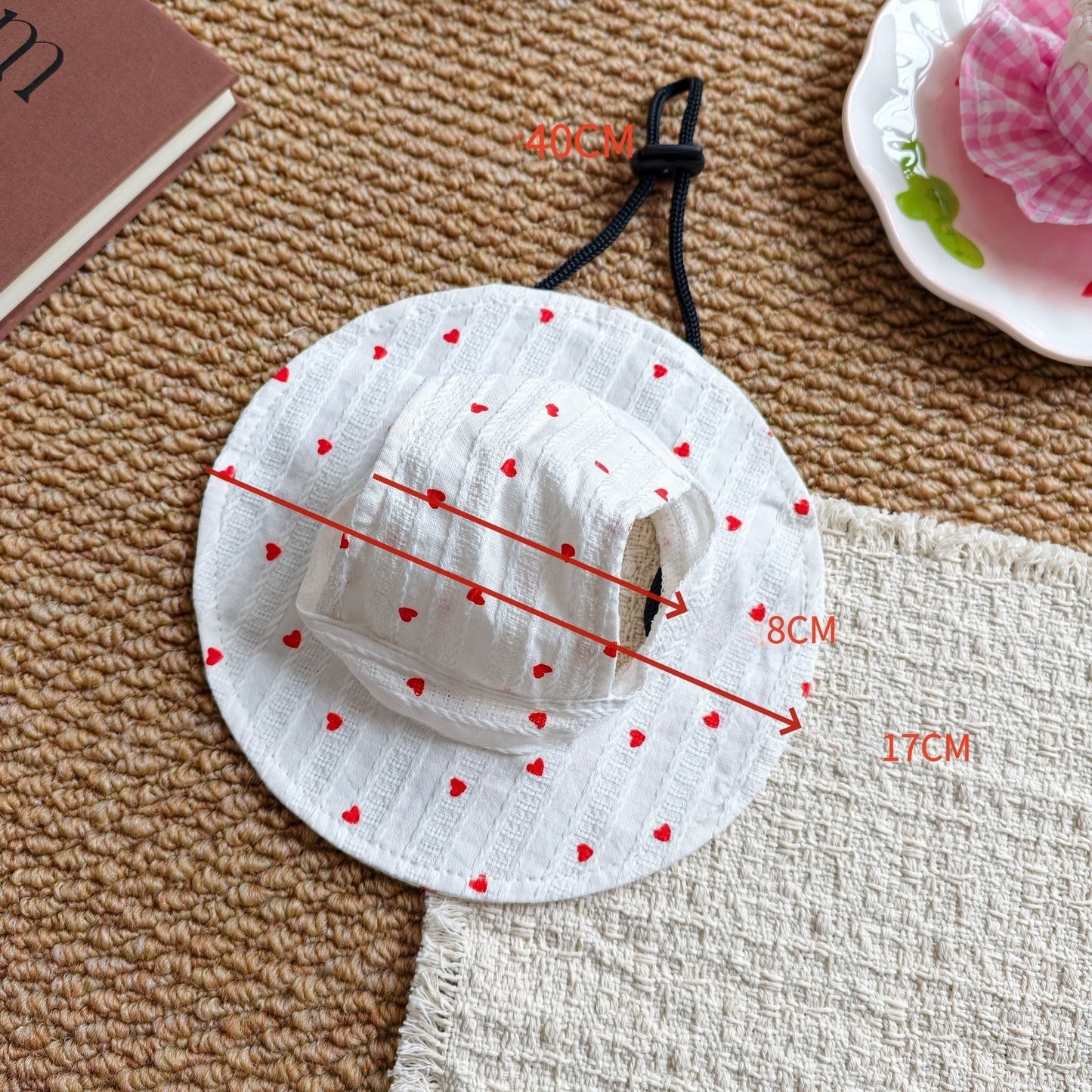 Heart Print Hat, Collar & Bib Set – White