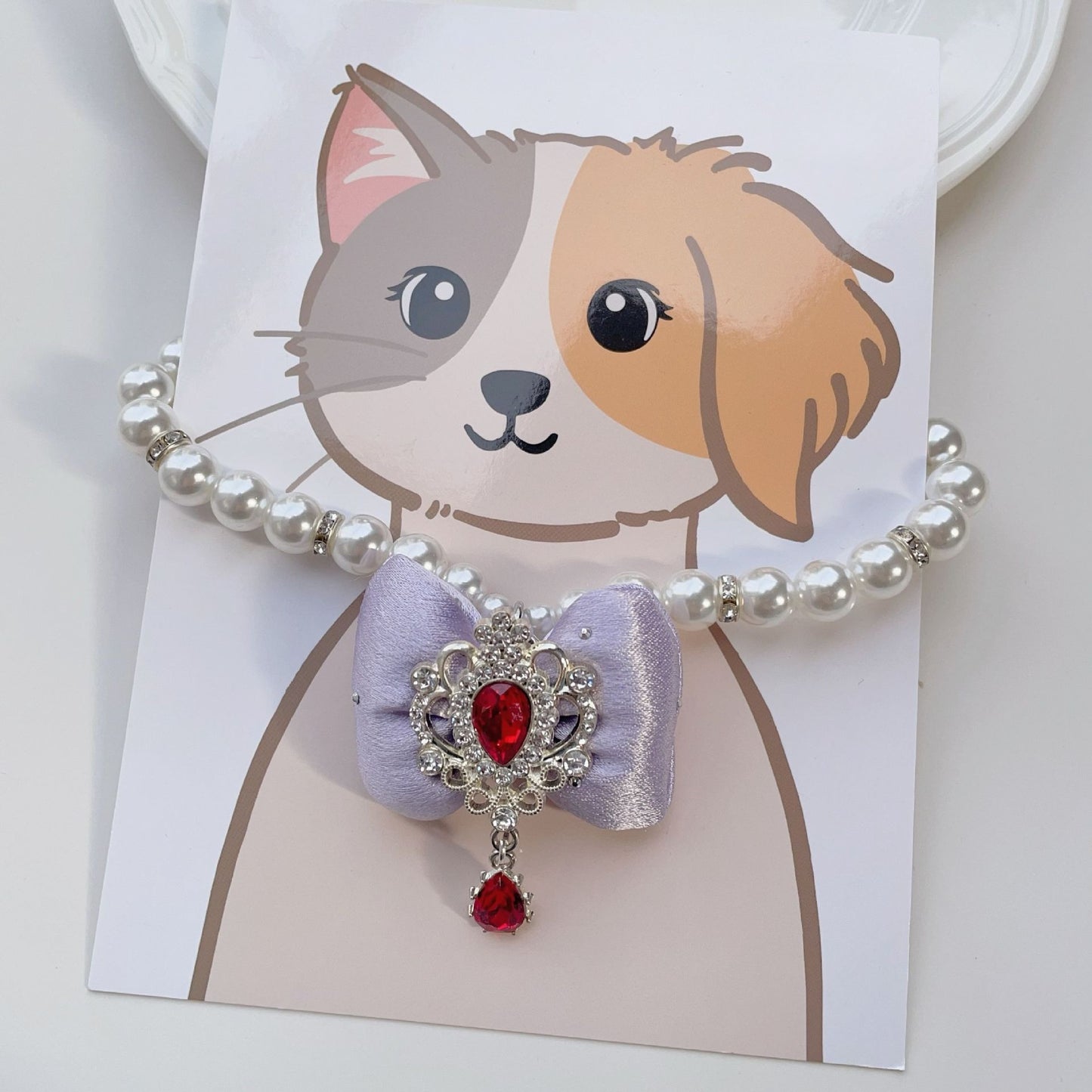 Pearl Bow Dog Necklace