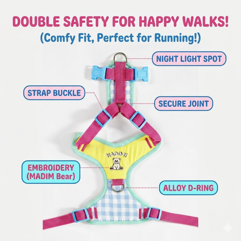 Plaid Bear Harness & Leash Set