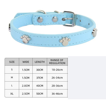 Paw Print Leather Dog Collar