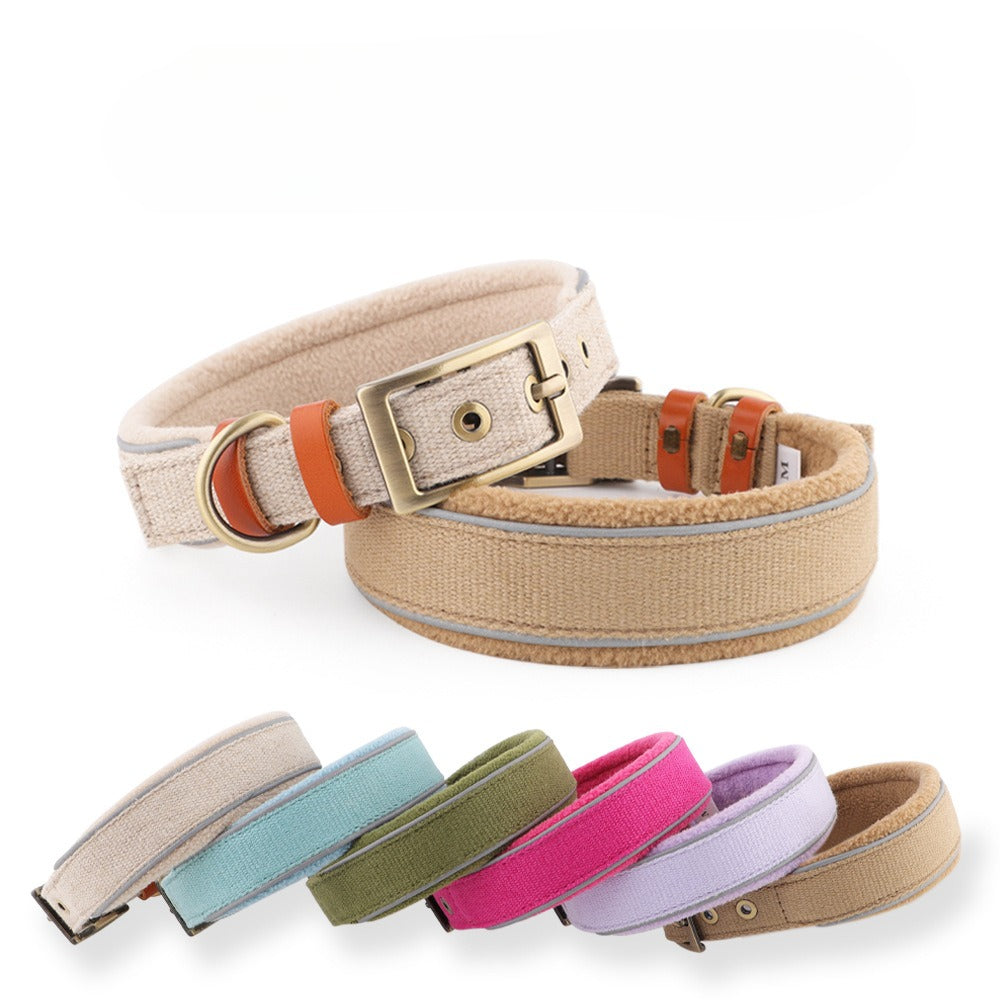 Linen Fleece Padded Dog Collar for Dogs – Beige