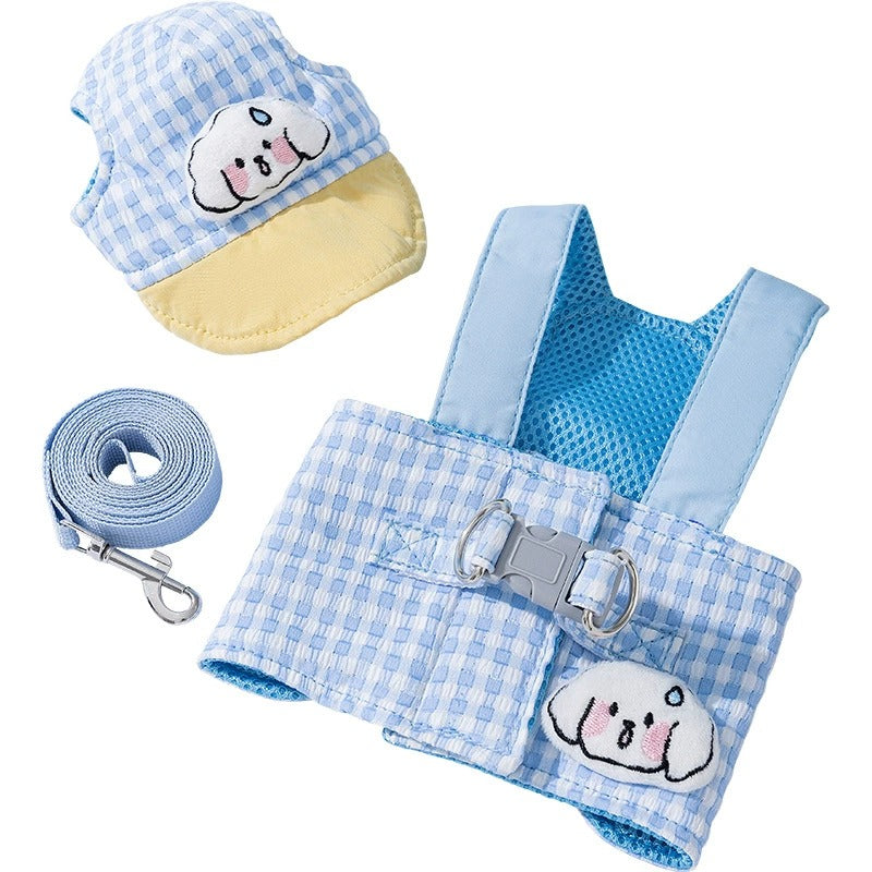 Gingham Harness, Leash & Hat Set