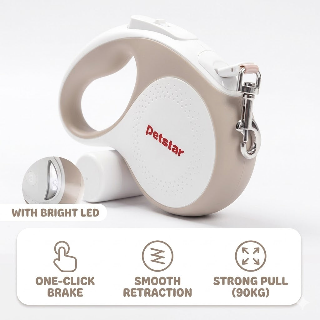 Retractable LED Dog Leash – Beige