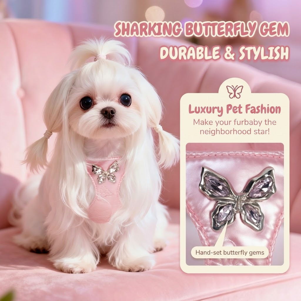 Butterfly Rhinestone Harness & Leash Set