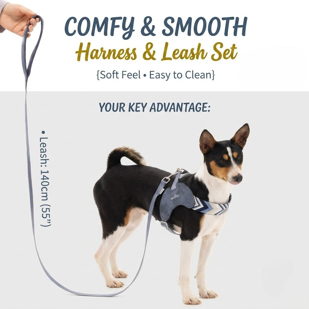 V-Shaped Harness & Leash Set – Sapphire Blue