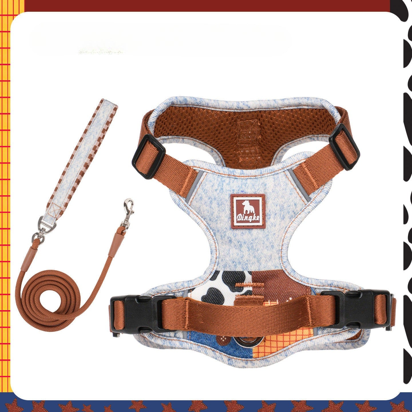 Reflective Patchwork Harness & Leash Set
