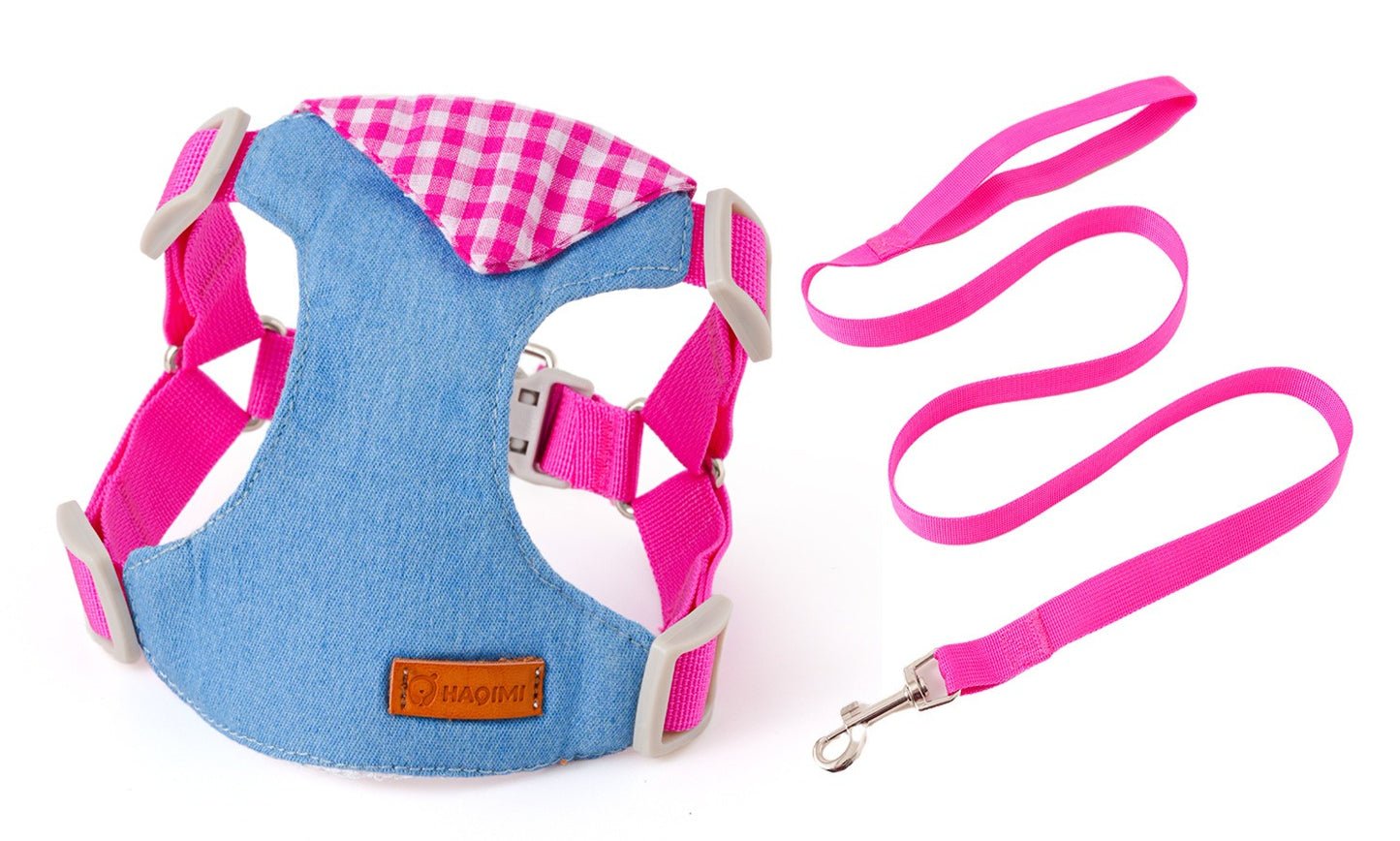 Denim & Gingham Harness & Leash Set