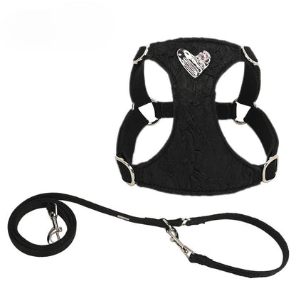 Crinkled Heart Harness & Leash Set – Black