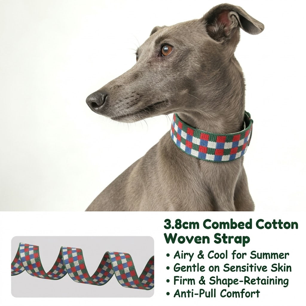 Plaid Leather Wide Dog Collar