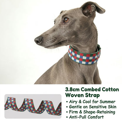 Plaid Leather Wide Dog Collar