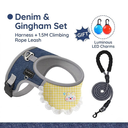Denim Bandana Harness & Leash Set