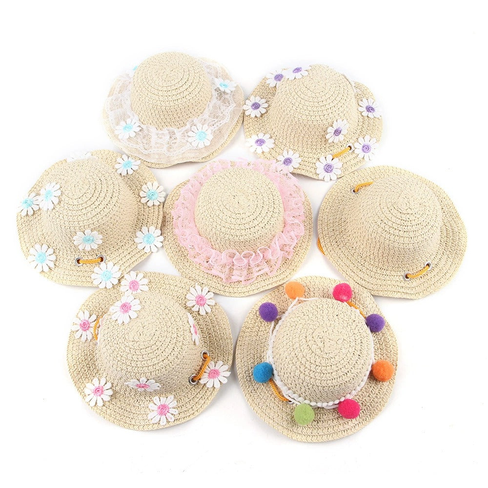 Woven Daisy Straw Dog Hat