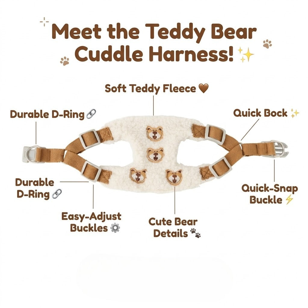 Soft Fleece Little Bear Harness & Leash Set – White