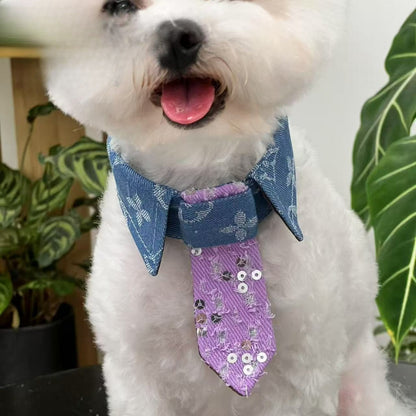 Sequin Denim Dog Bow Tie for Dogs – Multi