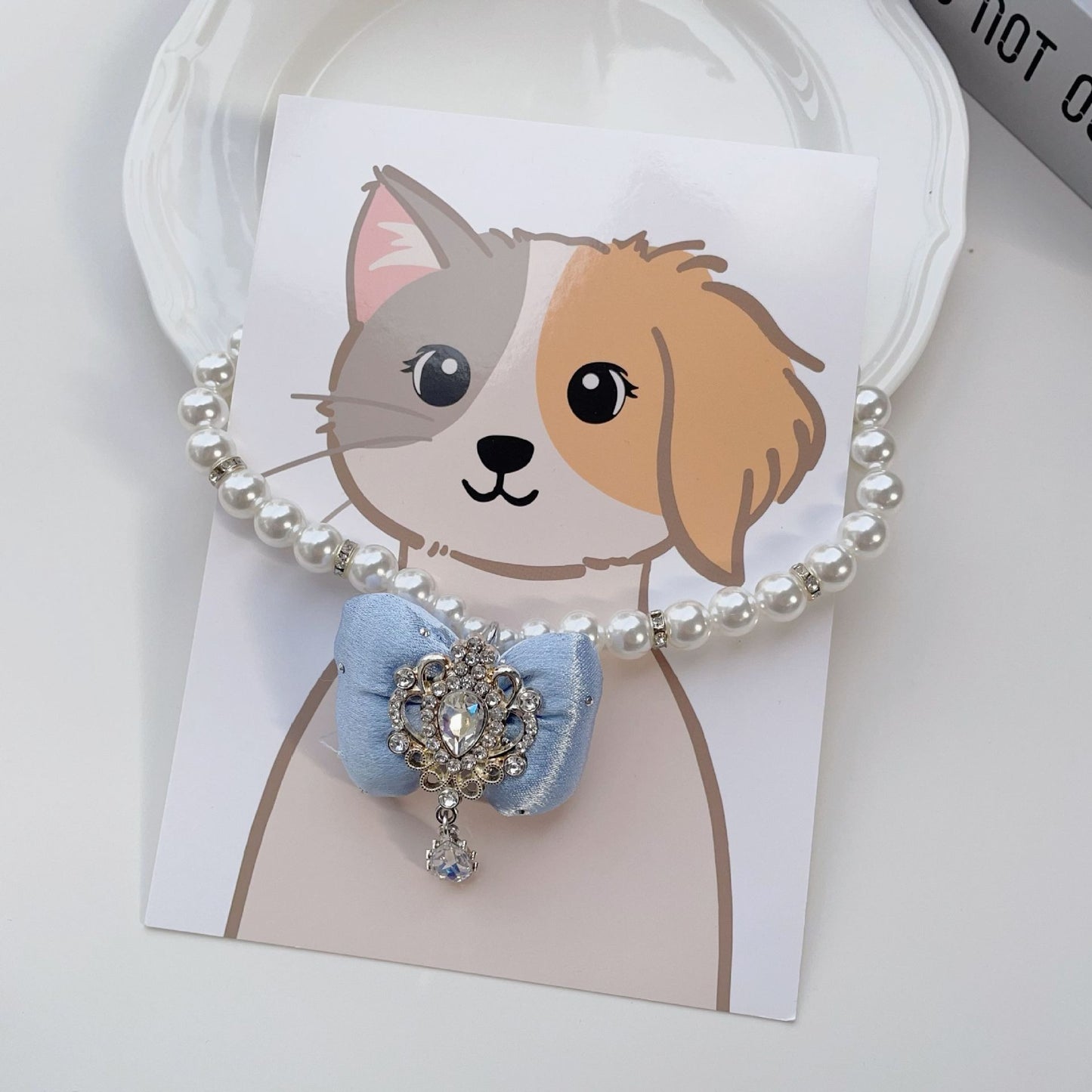 Pearl Bow Dog Necklace