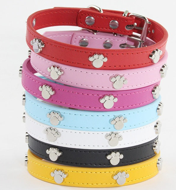 Paw Print Leather Dog Collar