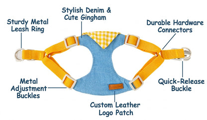 Denim & Gingham Harness & Leash Set