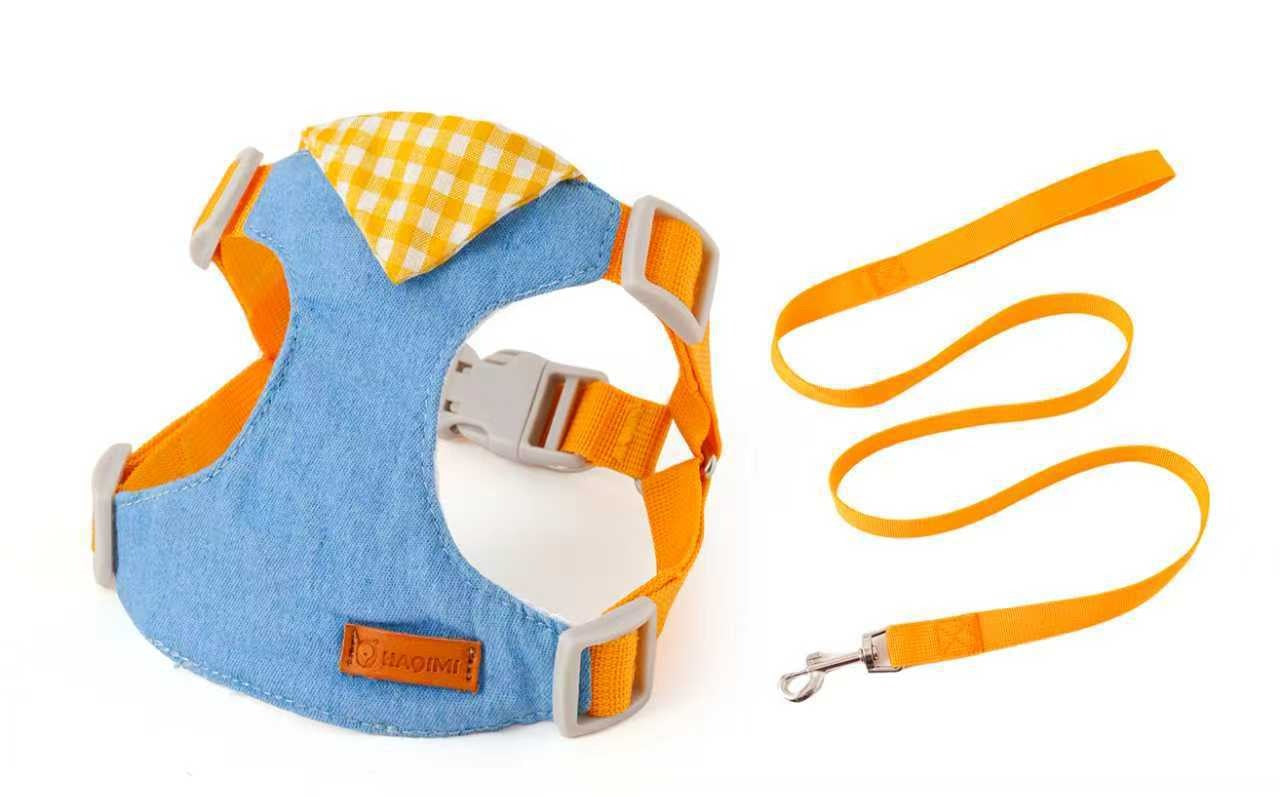 Denim & Gingham Harness & Leash Set