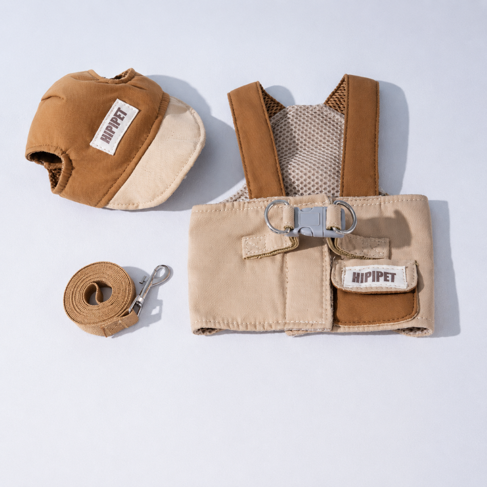 Gingham Harness, Leash & Hat Set