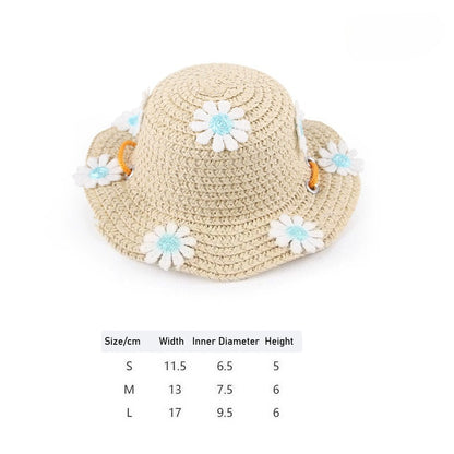 Woven Daisy Straw Dog Hat
