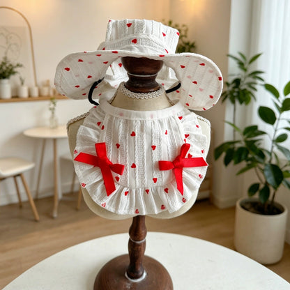 Heart Print Hat, Collar & Bib Set – White