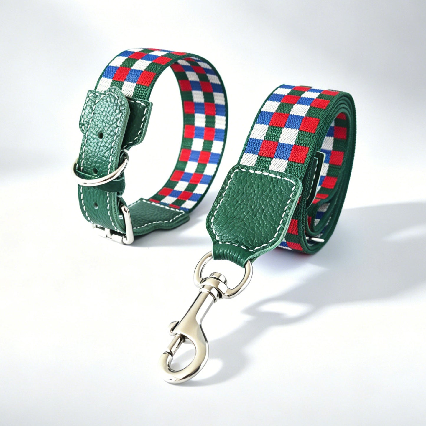 Plaid Leather Wide Dog Collar