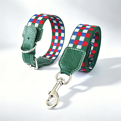Plaid Leather Wide Dog Collar