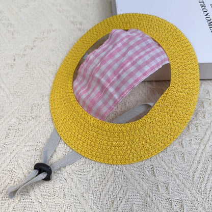 Gingham Straw Dog Hat