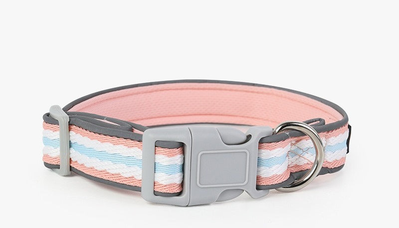 Striped Adjustable Dog Collar for Dogs – Pink