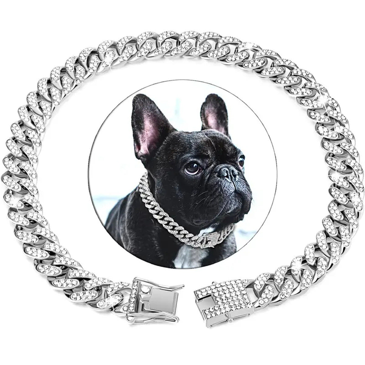 Rhinestone Chain Collar for Dogs – Silver