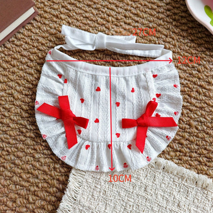 Heart Print Hat, Collar & Bib Set – White