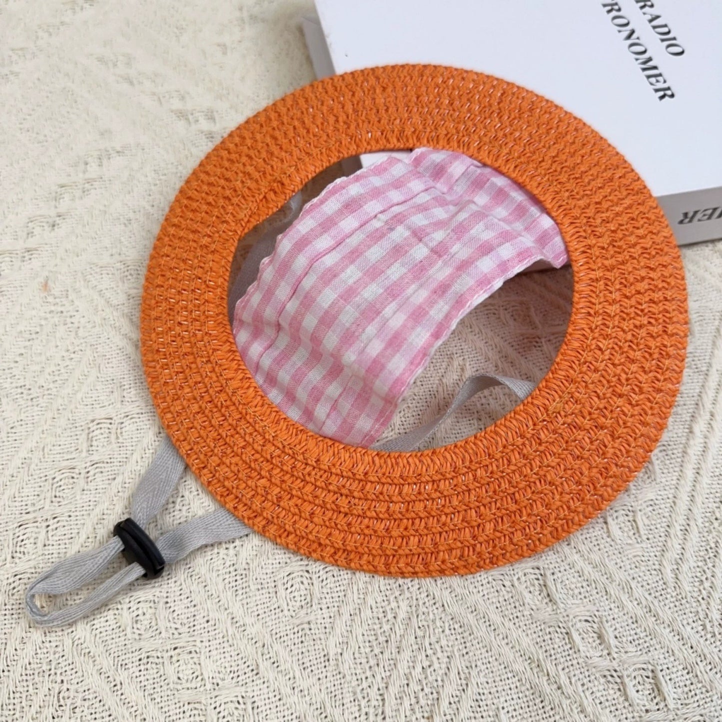 Gingham Straw Dog Hat