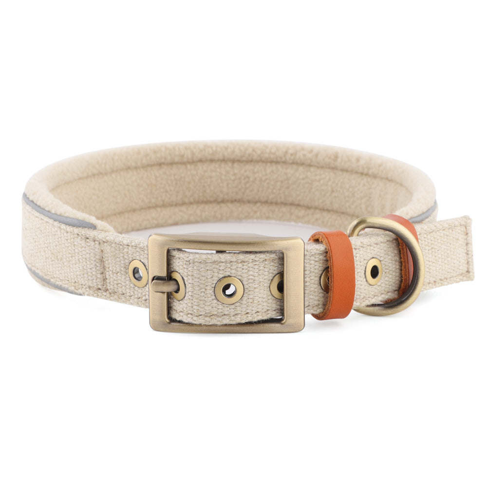 Linen Fleece Padded Dog Collar for Dogs – Beige