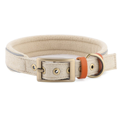 Linen Fleece Padded Dog Collar for Dogs – Beige