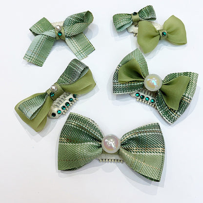 Green Pattern Bow Dog Hair Clips – Green