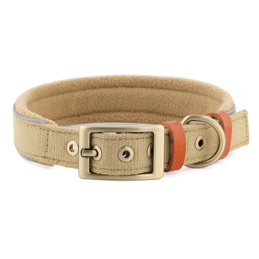 Linen Fleece Padded Dog Collar for Dogs – Beige