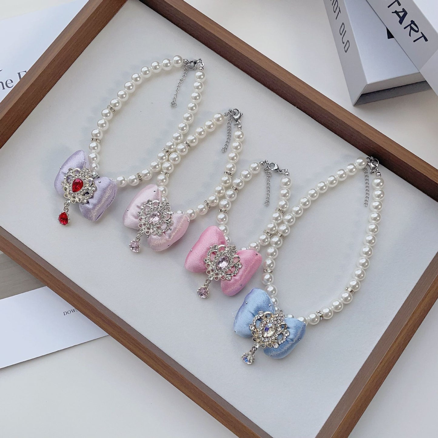 Pearl Bow Dog Necklace