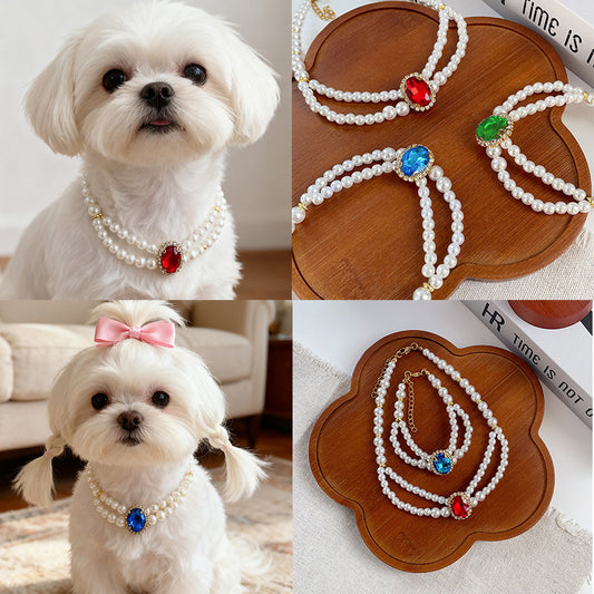 Pearl Gemstone Dog Necklace