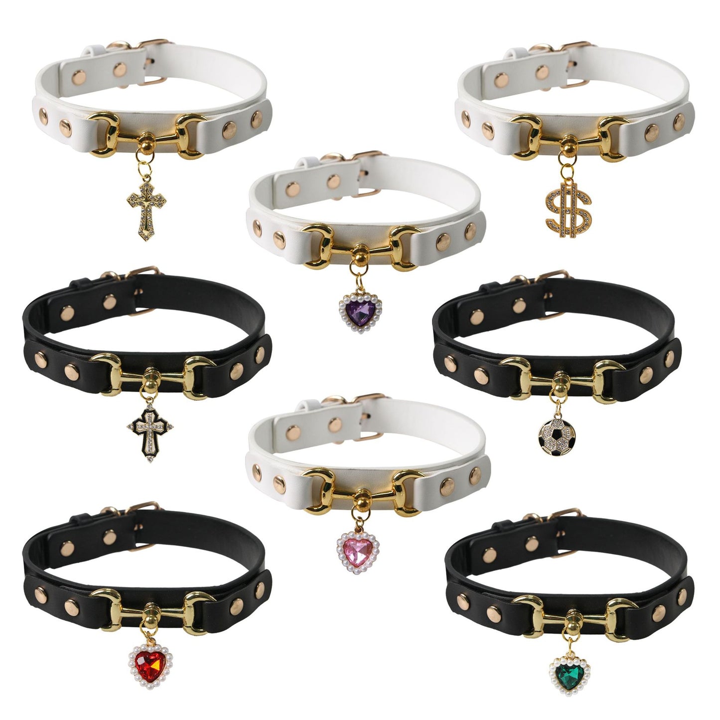 Faux Leather Charm Dog Collar for Dogs – Multi-Color