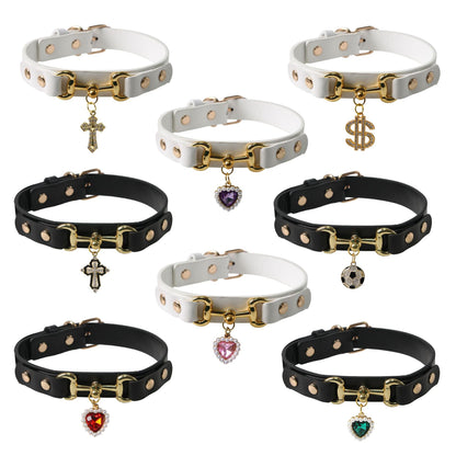 Faux Leather Charm Dog Collar for Dogs – Multi-Color