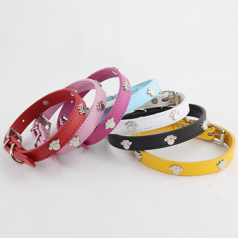 Paw Print Leather Dog Collar