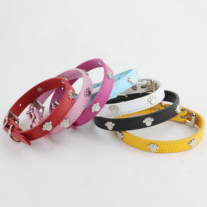 Paw Print Leather Dog Collar