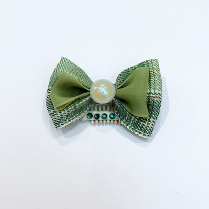 Green Pattern Bow Dog Hair Clips – Green