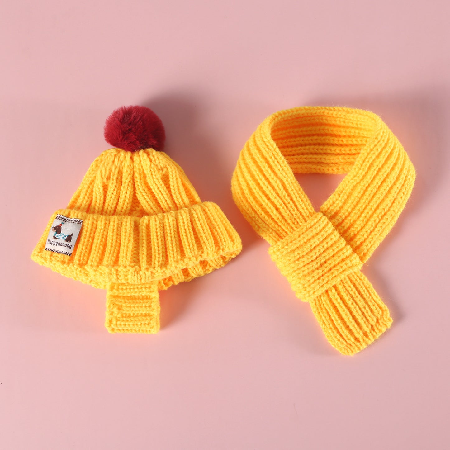 Knitted Pom Pom Hat for Dogs – Red