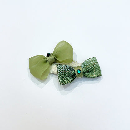 Green Pattern Bow Dog Hair Clips – Green