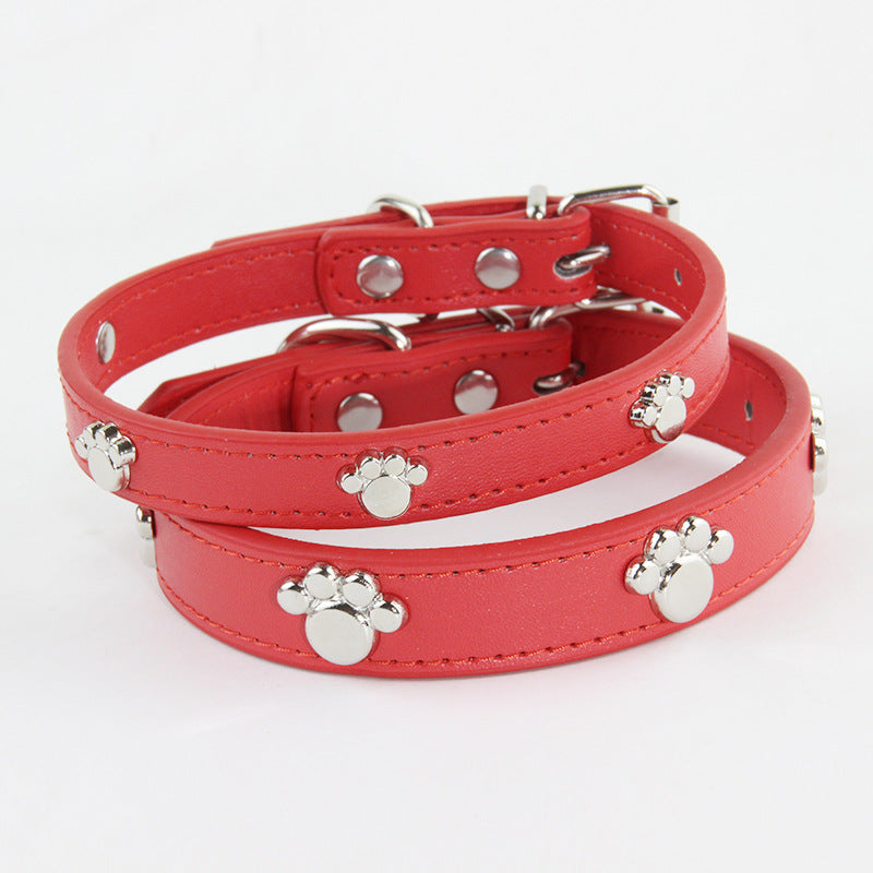 Paw Print Leather Dog Collar
