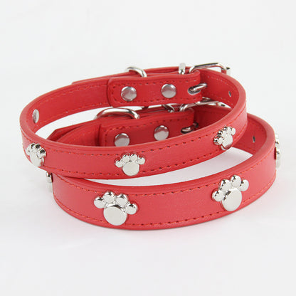 Paw Print Leather Dog Collar