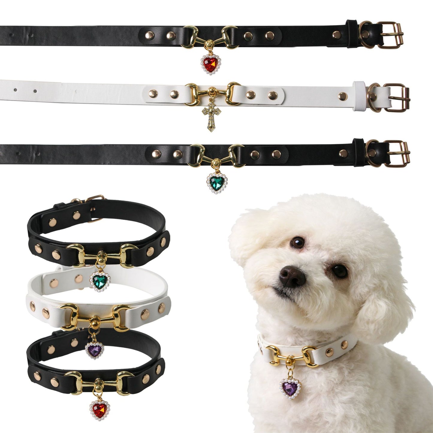 Faux Leather Charm Dog Collar for Dogs – Multi-Color